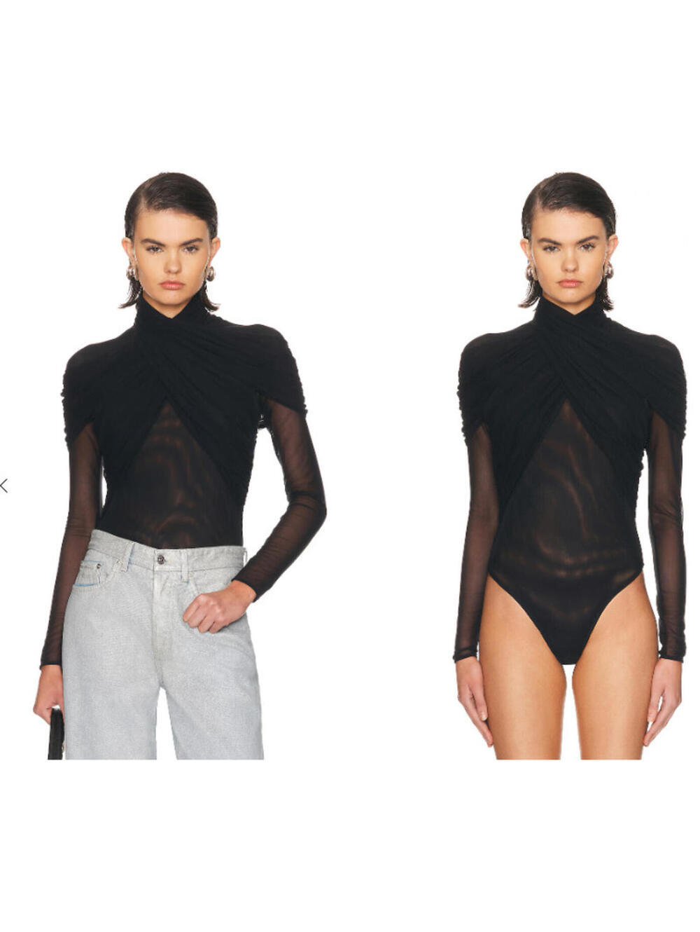 NWT Mugler Long Sleeve Bodysuit Mesh ruching throughout size 38 / US6 $920 NWT